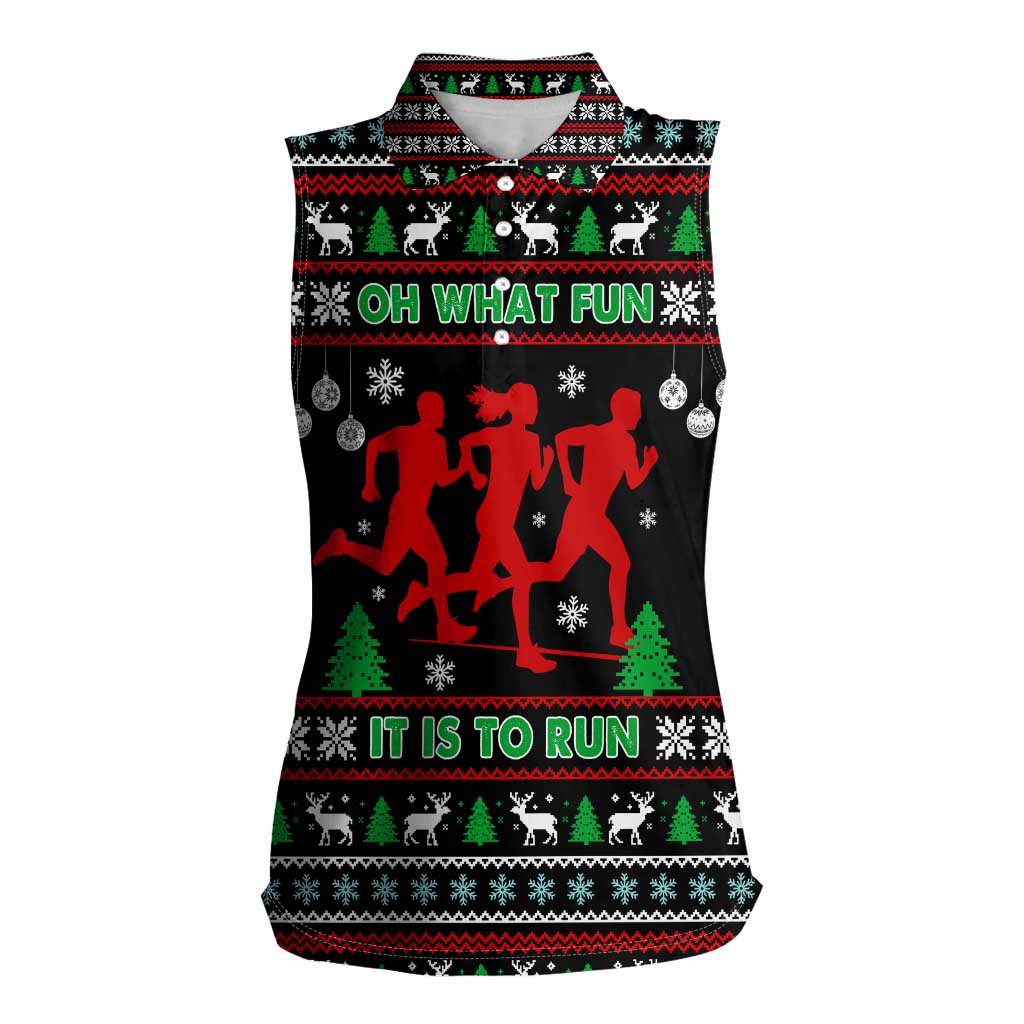 Running Oh What Fun Christmas Women Sleeveless Polo Shirt Xmas Holiday Patterns - Wonder Print Shop