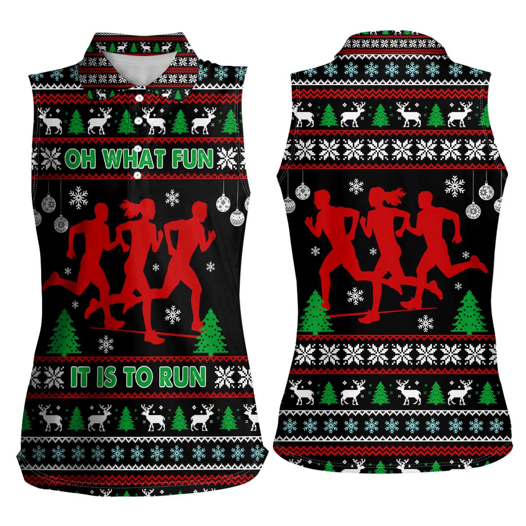 Running Oh What Fun Christmas Women Sleeveless Polo Shirt Xmas Holiday Patterns - Wonder Print Shop
