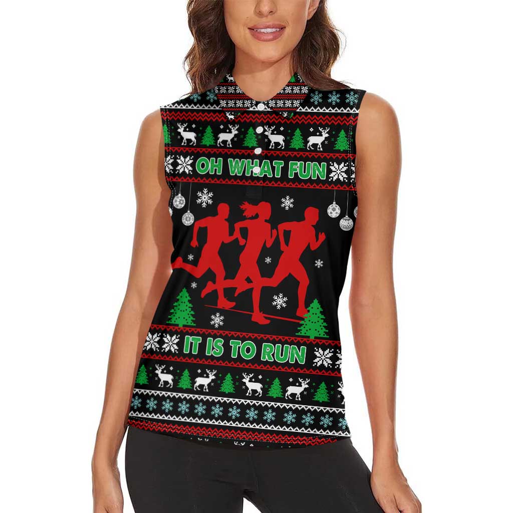 Running Oh What Fun Christmas Women Sleeveless Polo Shirt Xmas Holiday Patterns - Wonder Print Shop