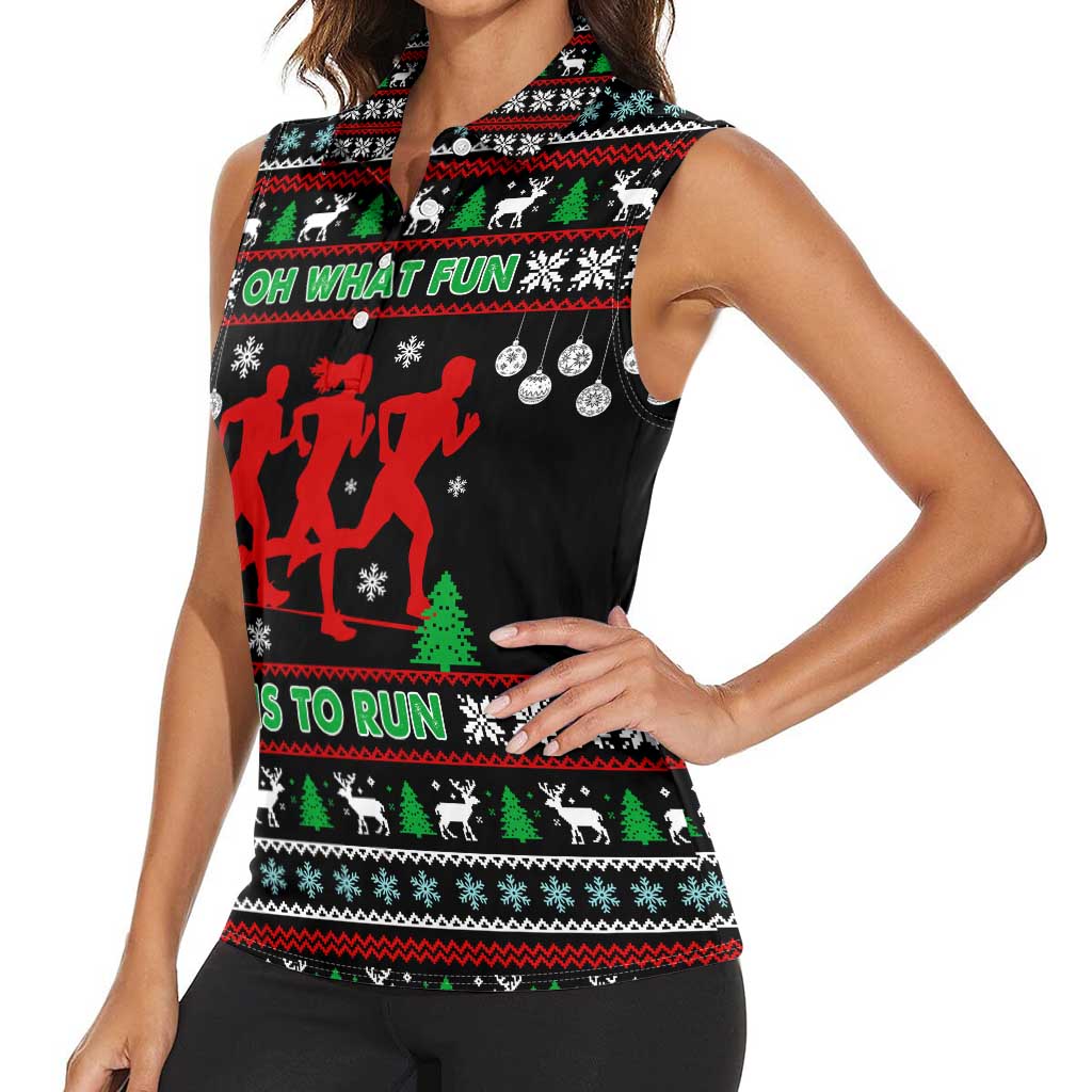 Running Oh What Fun Christmas Women Sleeveless Polo Shirt Xmas Holiday Patterns - Wonder Print Shop