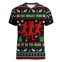 Running Oh What Fun Christmas Women V-Neck T-Shirt Xmas Holiday Patterns - Wonder Print Shop