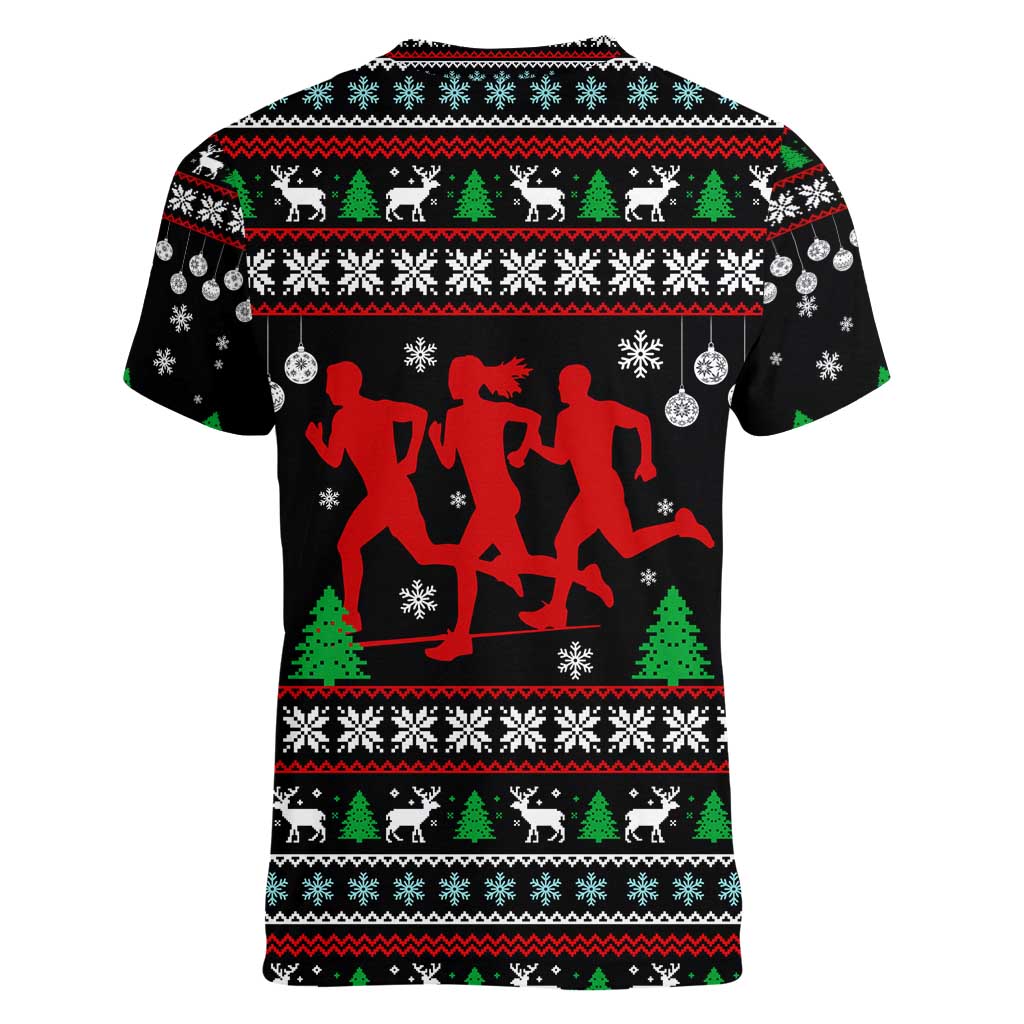 Running Oh What Fun Christmas Women V-Neck T-Shirt Xmas Holiday Patterns - Wonder Print Shop