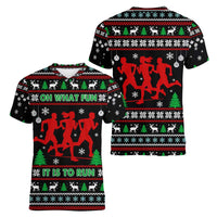Running Oh What Fun Christmas Women V-Neck T-Shirt Xmas Holiday Patterns - Wonder Print Shop