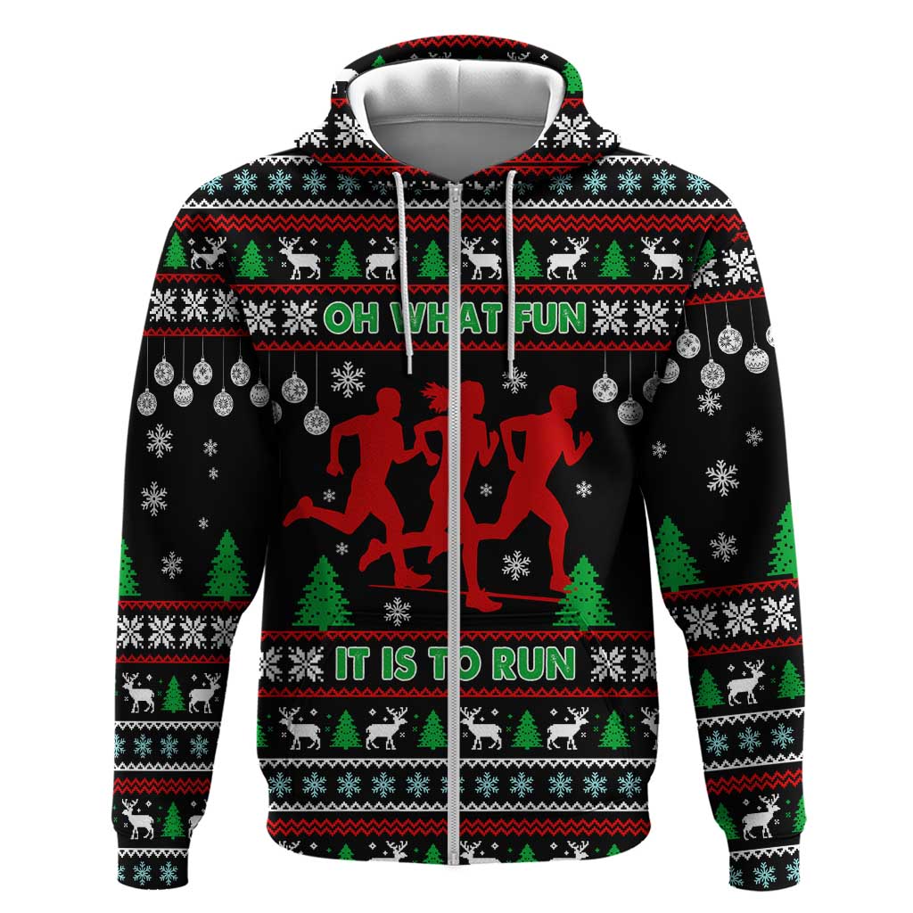 Running Oh What Fun Christmas Zip Hoodie Xmas Holiday Patterns - Wonder Print Shop