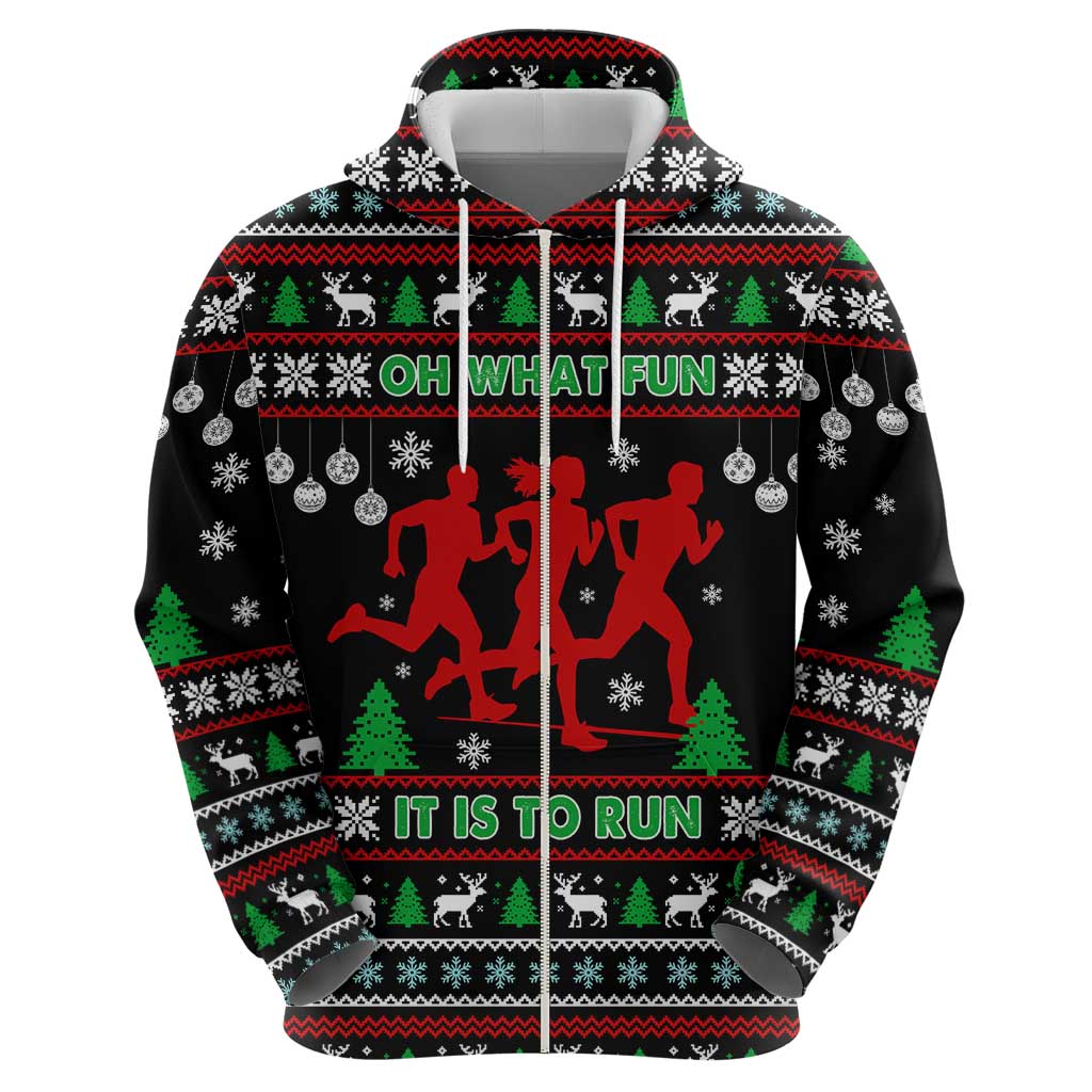 Running Oh What Fun Christmas Zip Hoodie Xmas Holiday Patterns - Wonder Print Shop