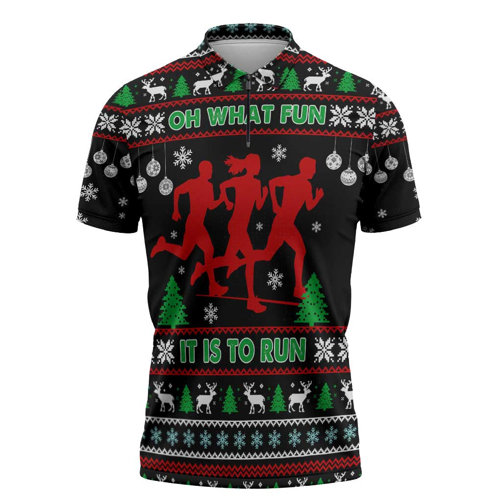Running Oh What Fun Christmas Zipper Polo Shirt Xmas Holiday Patterns - Wonder Print Shop