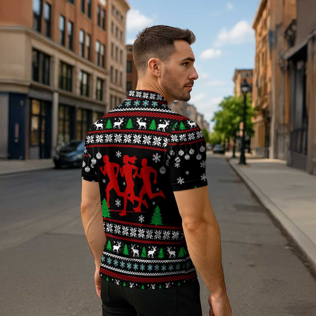 Running Oh What Fun Christmas Zipper Polo Shirt Xmas Holiday Patterns - Wonder Print Shop