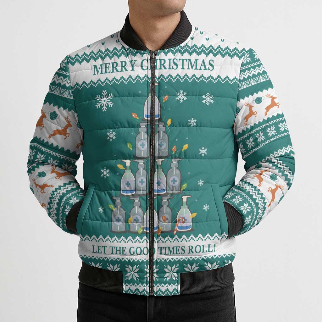 Sanitizer Merry Christmas Bomber Puffer Jacket Xmas Holiday Patterns - Wonder Print Shop