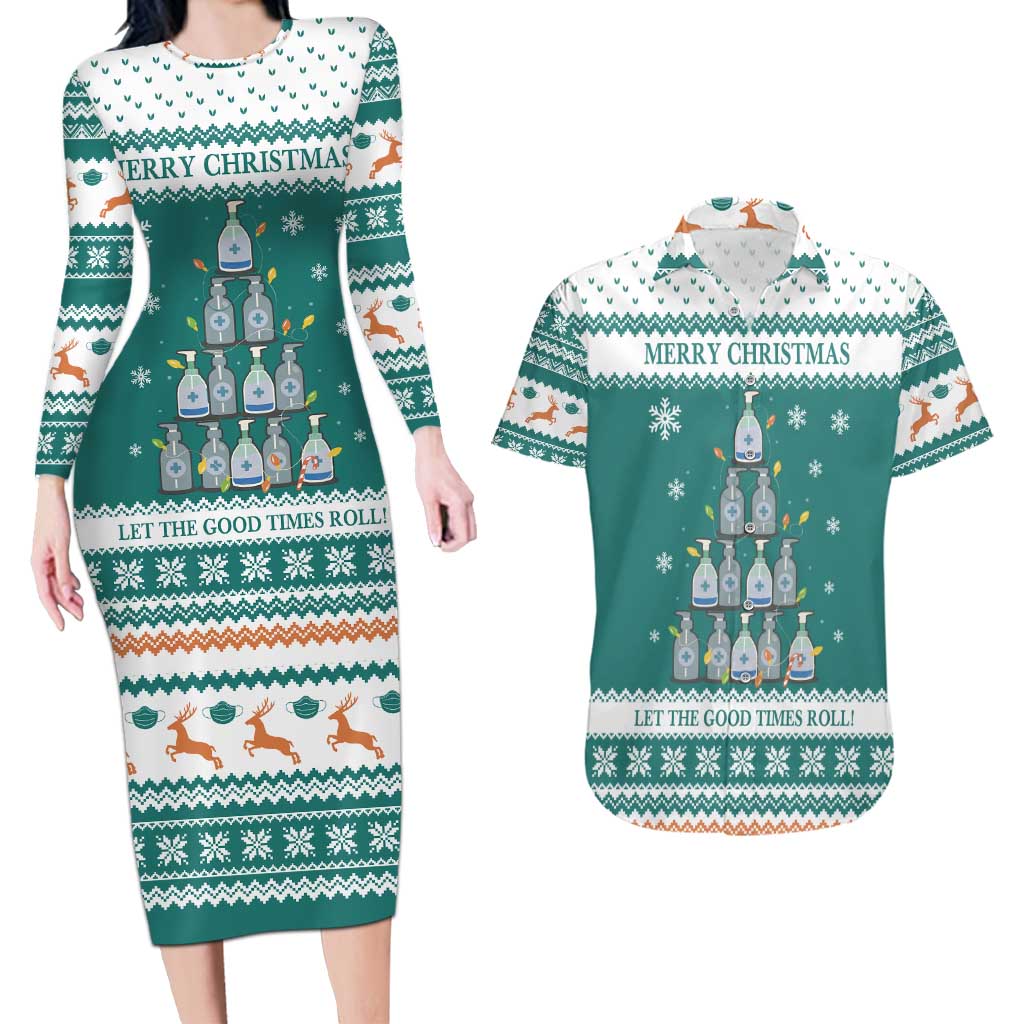 Sanitizer Merry Christmas Couples Matching Long Sleeve Bodycon Dress and Hawaiian Shirt Xmas Holiday Patterns - Wonder Print Shop