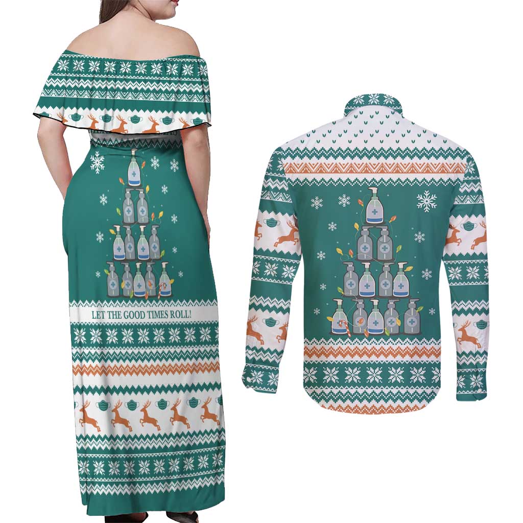 Sanitizer Merry Christmas Couples Matching Off Shoulder Maxi Dress and Long Sleeve Button Shirt Xmas Holiday Patterns - Wonder Print Shop