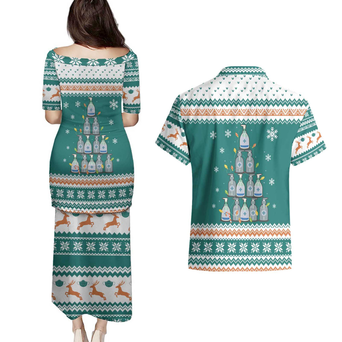 Sanitizer Merry Christmas Couples Matching Puletasi and Hawaiian Shirt Xmas Holiday Patterns - Wonder Print Shop