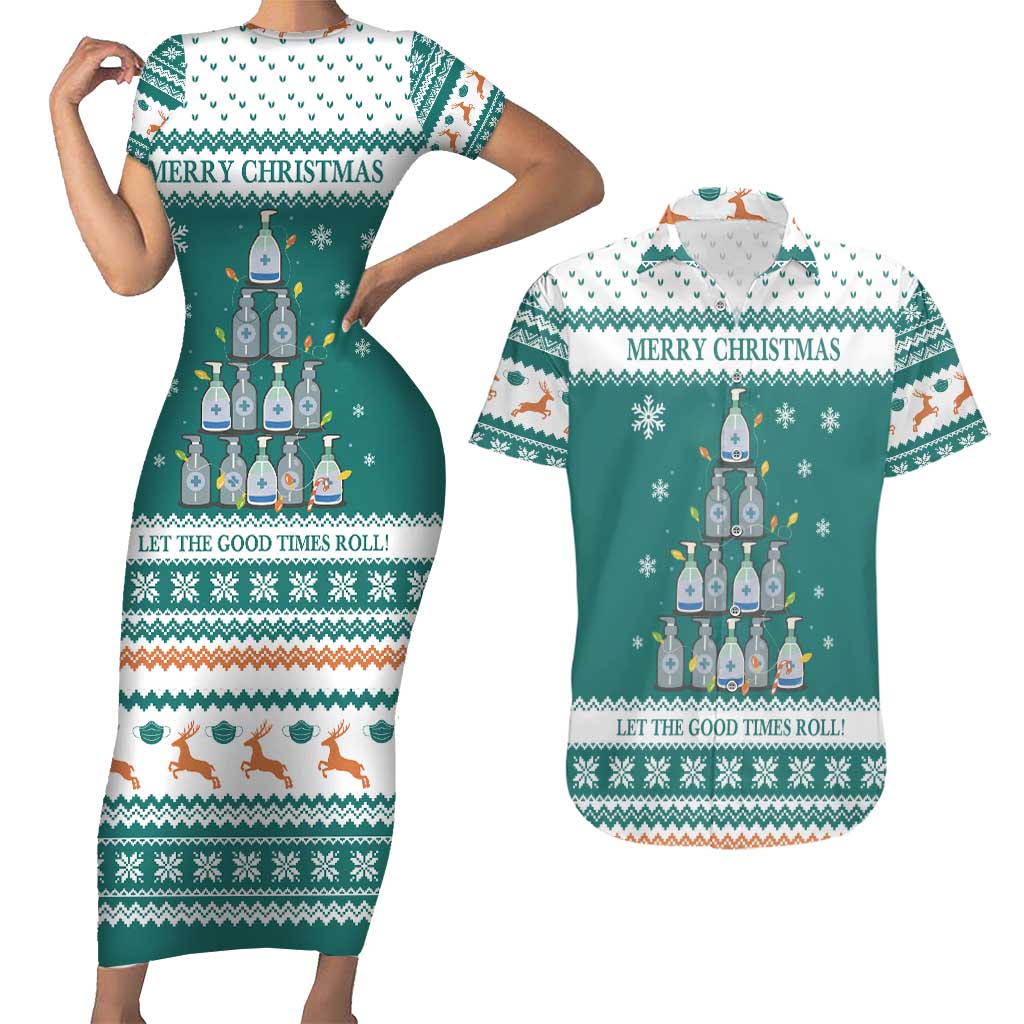 Sanitizer Merry Christmas Couples Matching Short Sleeve Bodycon Dress and Hawaiian Shirt Xmas Holiday Patterns - Wonder Print Shop