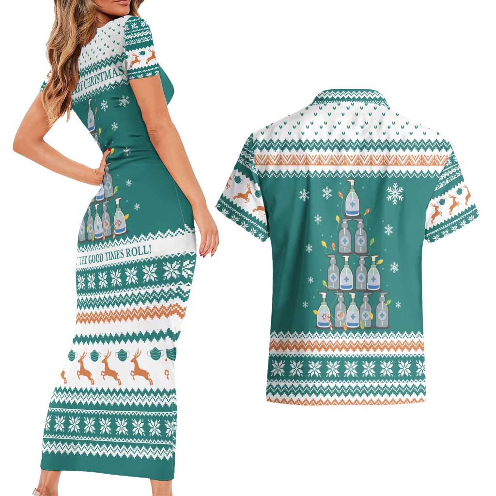 Sanitizer Merry Christmas Couples Matching Short Sleeve Bodycon Dress and Hawaiian Shirt Xmas Holiday Patterns - Wonder Print Shop