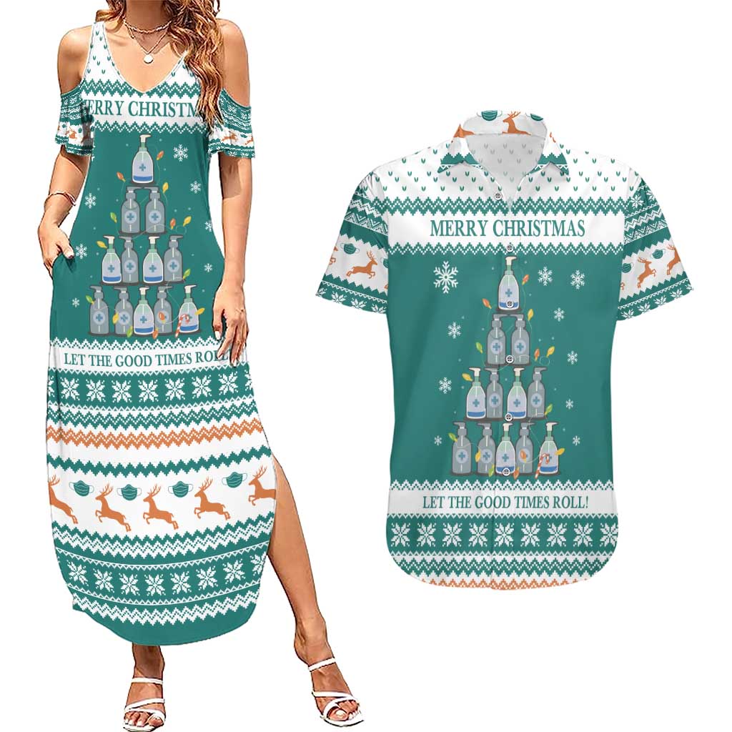 Sanitizer Merry Christmas Couples Matching Summer Maxi Dress and Hawaiian Shirt Xmas Holiday Patterns - Wonder Print Shop