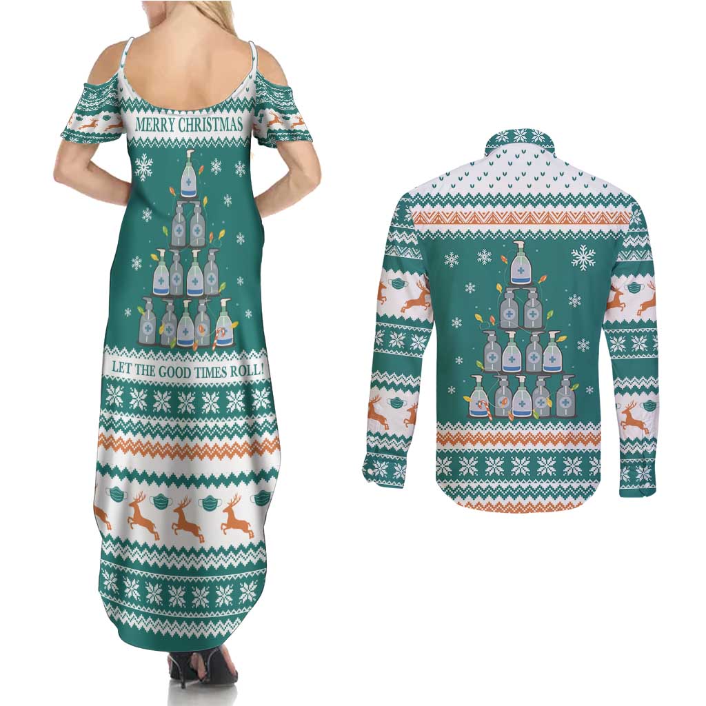 Sanitizer Merry Christmas Couples Matching Summer Maxi Dress and Long Sleeve Button Shirt Xmas Holiday Patterns - Wonder Print Shop