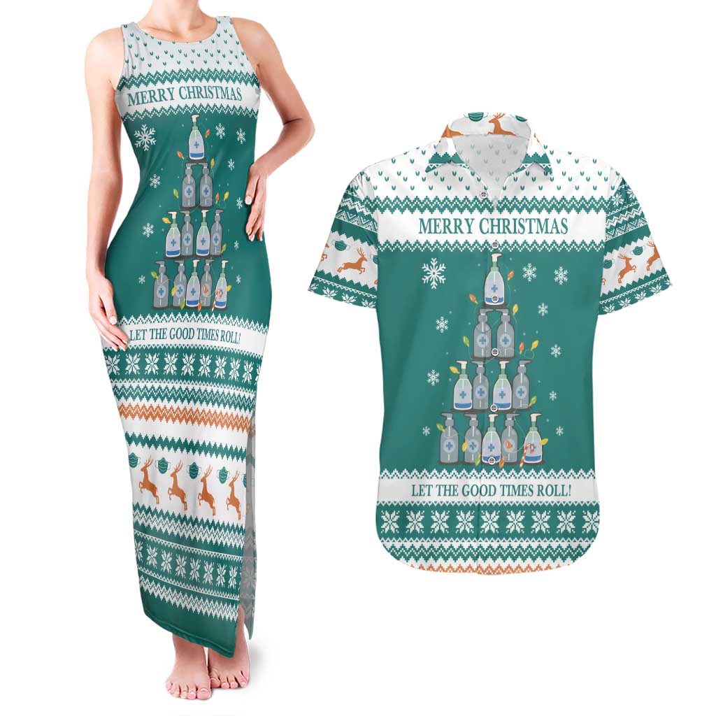 Sanitizer Merry Christmas Couples Matching Tank Maxi Dress and Hawaiian Shirt Xmas Holiday Patterns - Wonder Print Shop