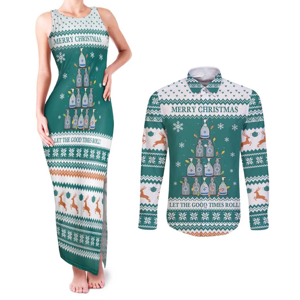 Sanitizer Merry Christmas Couples Matching Tank Maxi Dress and Long Sleeve Button Shirt Xmas Holiday Patterns - Wonder Print Shop