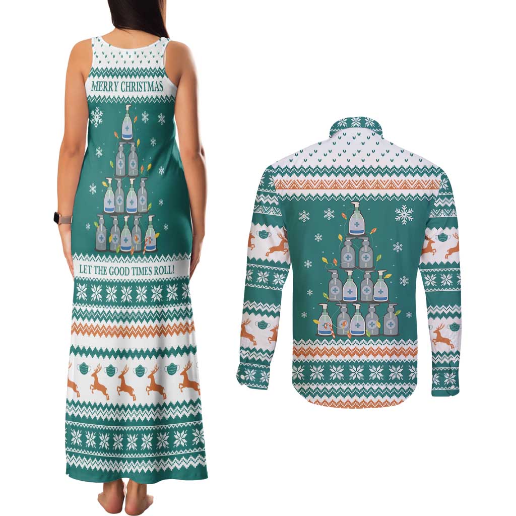Sanitizer Merry Christmas Couples Matching Tank Maxi Dress and Long Sleeve Button Shirt Xmas Holiday Patterns - Wonder Print Shop