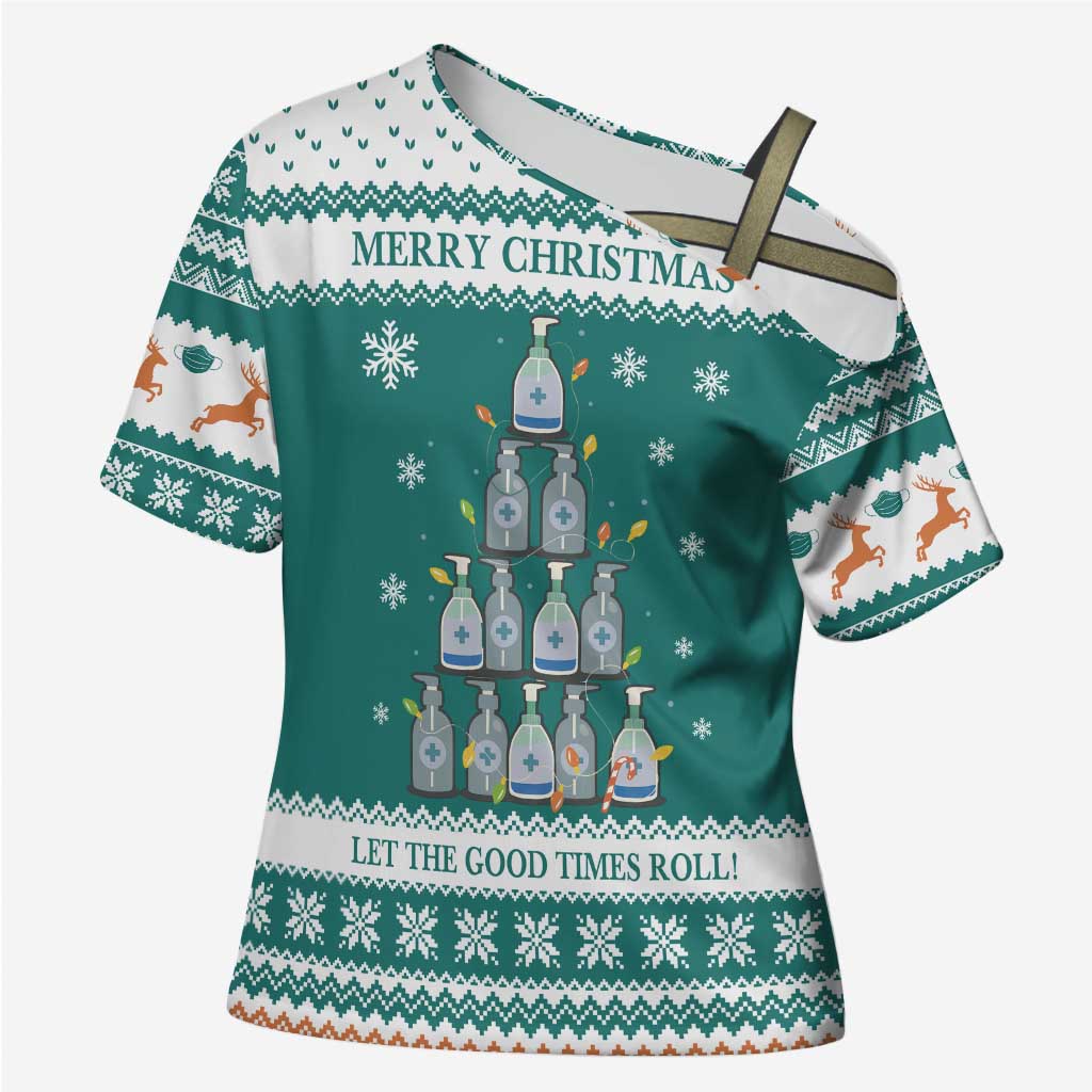 Sanitizer Merry Christmas Cross Shoulder Shirt Xmas Holiday Patterns - Wonder Print Shop