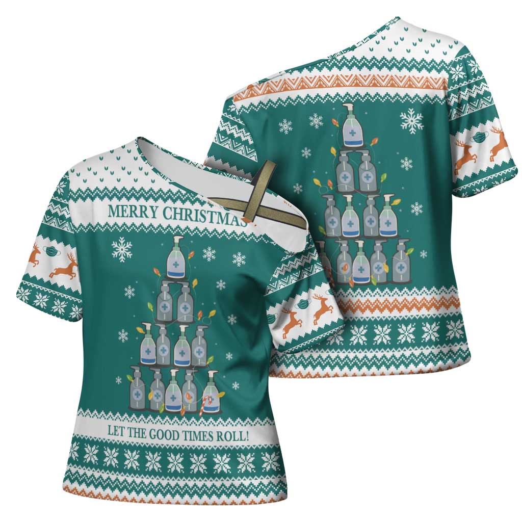 Sanitizer Merry Christmas Cross Shoulder Shirt Xmas Holiday Patterns - Wonder Print Shop