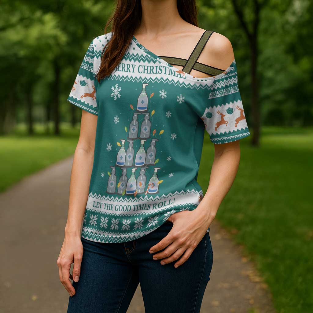 Sanitizer Merry Christmas Cross Shoulder Shirt Xmas Holiday Patterns - Wonder Print Shop