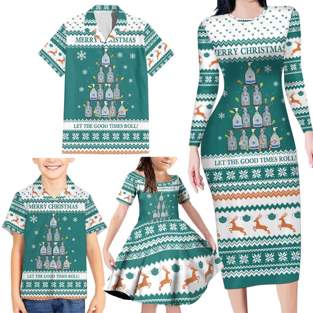 Sanitizer Merry Christmas Family Matching Long Sleeve Bodycon Dress and Hawaiian Shirt Xmas Holiday Patterns - Wonder Print Shop