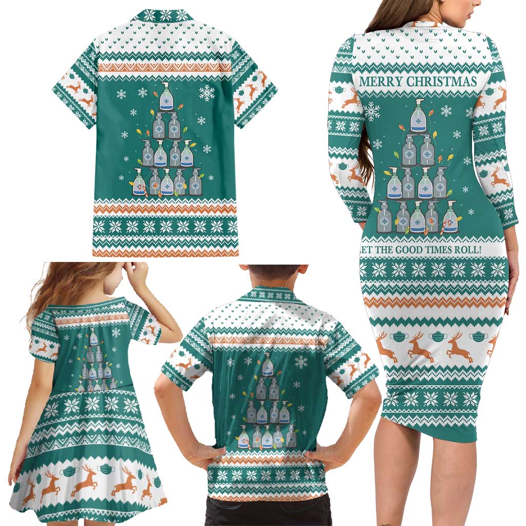 Sanitizer Merry Christmas Family Matching Long Sleeve Bodycon Dress and Hawaiian Shirt Xmas Holiday Patterns - Wonder Print Shop