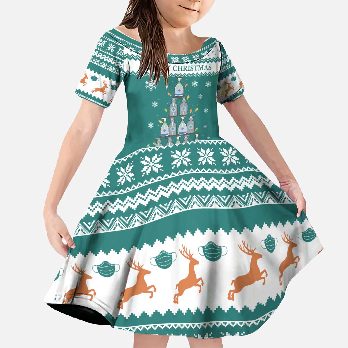 Sanitizer Merry Christmas Family Matching Off The Shoulder Long Sleeve Dress and Hawaiian Shirt Xmas Holiday Patterns - Wonder Print Shop