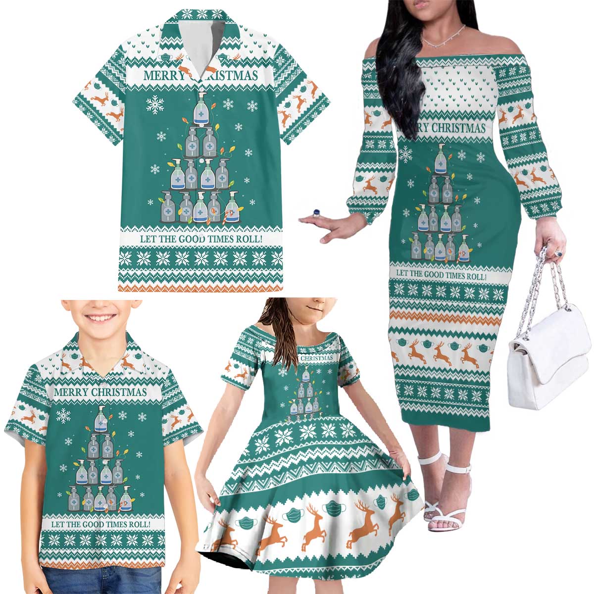 Sanitizer Merry Christmas Family Matching Off The Shoulder Long Sleeve Dress and Hawaiian Shirt Xmas Holiday Patterns - Wonder Print Shop