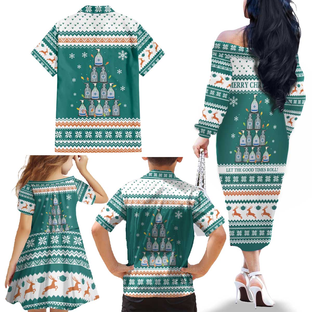 Sanitizer Merry Christmas Family Matching Off The Shoulder Long Sleeve Dress and Hawaiian Shirt Xmas Holiday Patterns - Wonder Print Shop