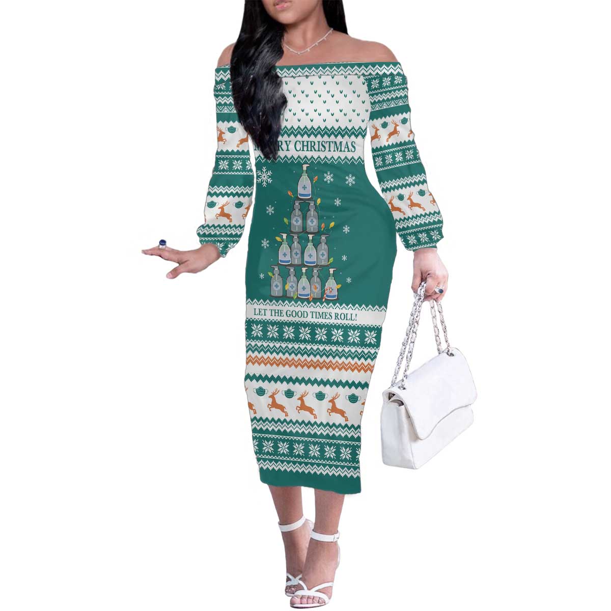 Sanitizer Merry Christmas Family Matching Off The Shoulder Long Sleeve Dress and Hawaiian Shirt Xmas Holiday Patterns - Wonder Print Shop