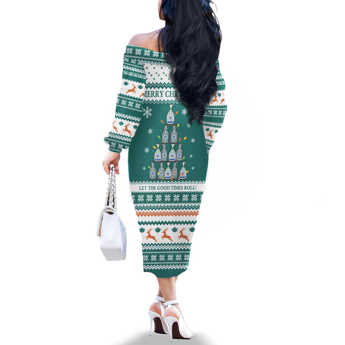 Sanitizer Merry Christmas Family Matching Off The Shoulder Long Sleeve Dress and Hawaiian Shirt Xmas Holiday Patterns - Wonder Print Shop