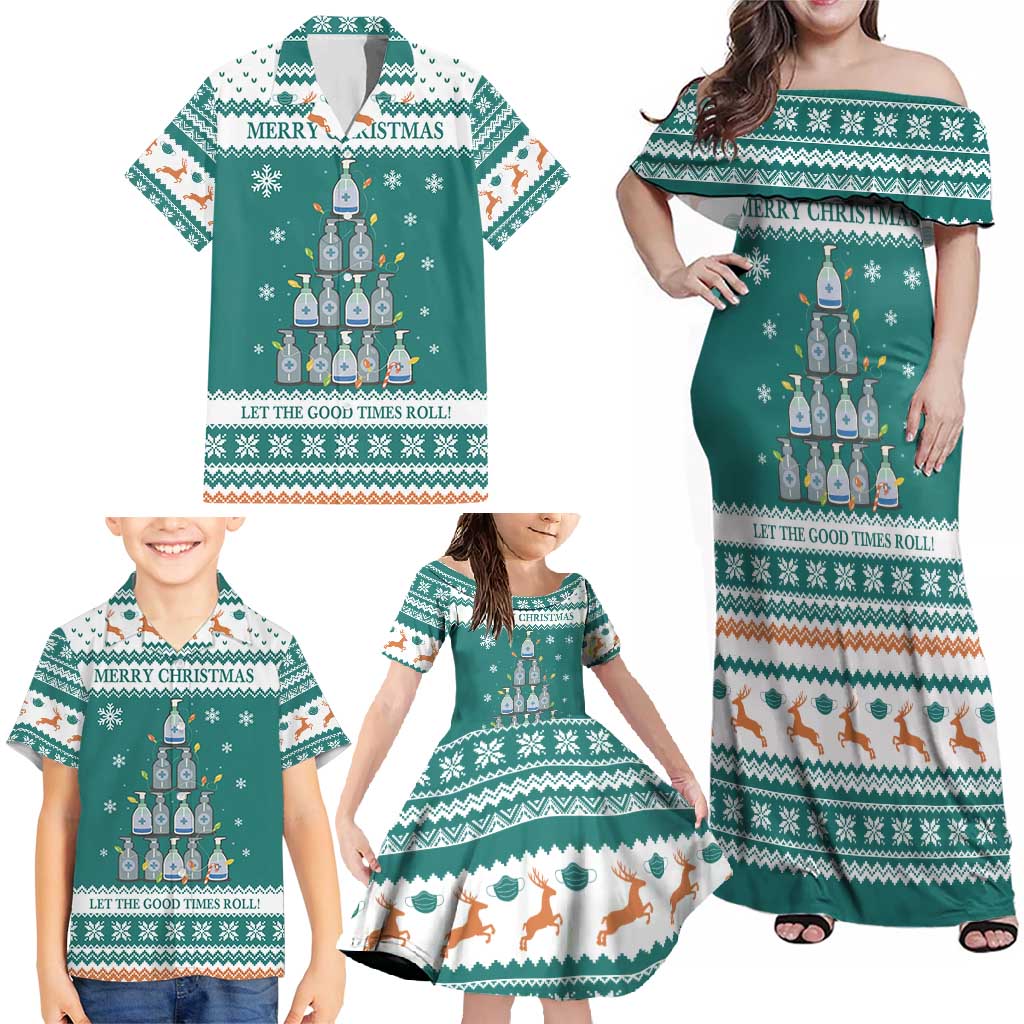 Sanitizer Merry Christmas Family Matching Off Shoulder Maxi Dress and Hawaiian Shirt Xmas Holiday Patterns - Wonder Print Shop