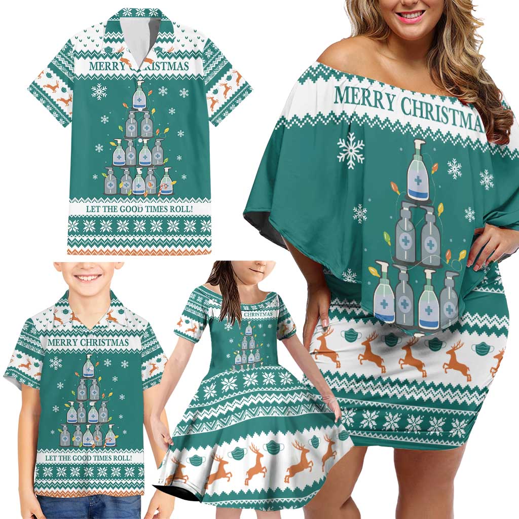Sanitizer Merry Christmas Family Matching Off Shoulder Short Dress and Hawaiian Shirt Xmas Holiday Patterns - Wonder Print Shop