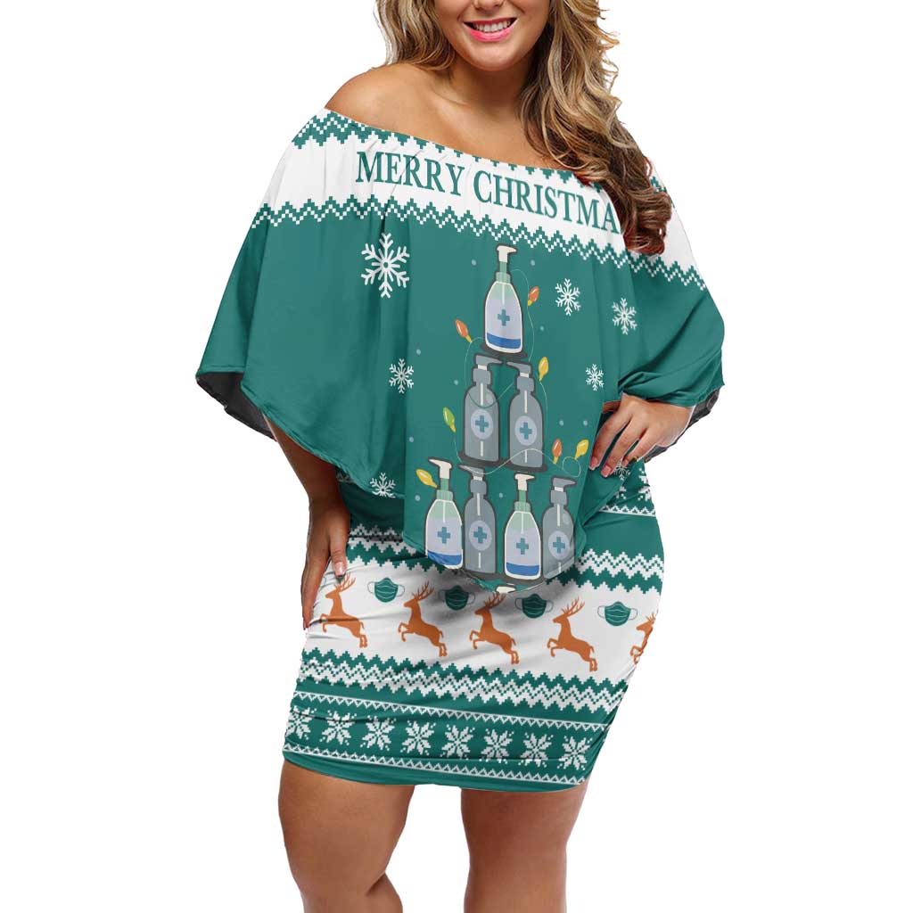 Sanitizer Merry Christmas Family Matching Off Shoulder Short Dress and Hawaiian Shirt Xmas Holiday Patterns - Wonder Print Shop