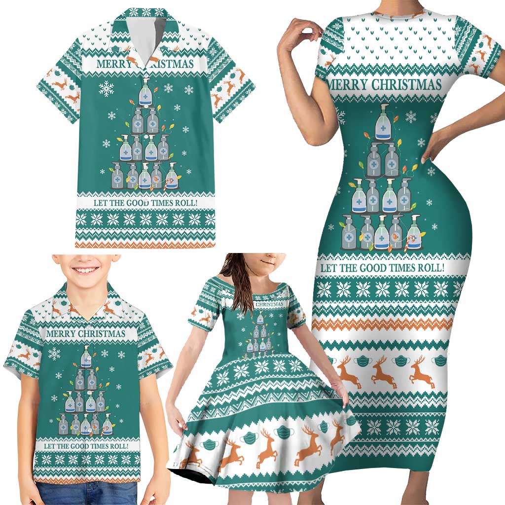 Sanitizer Merry Christmas Family Matching Short Sleeve Bodycon Dress and Hawaiian Shirt Xmas Holiday Patterns - Wonder Print Shop