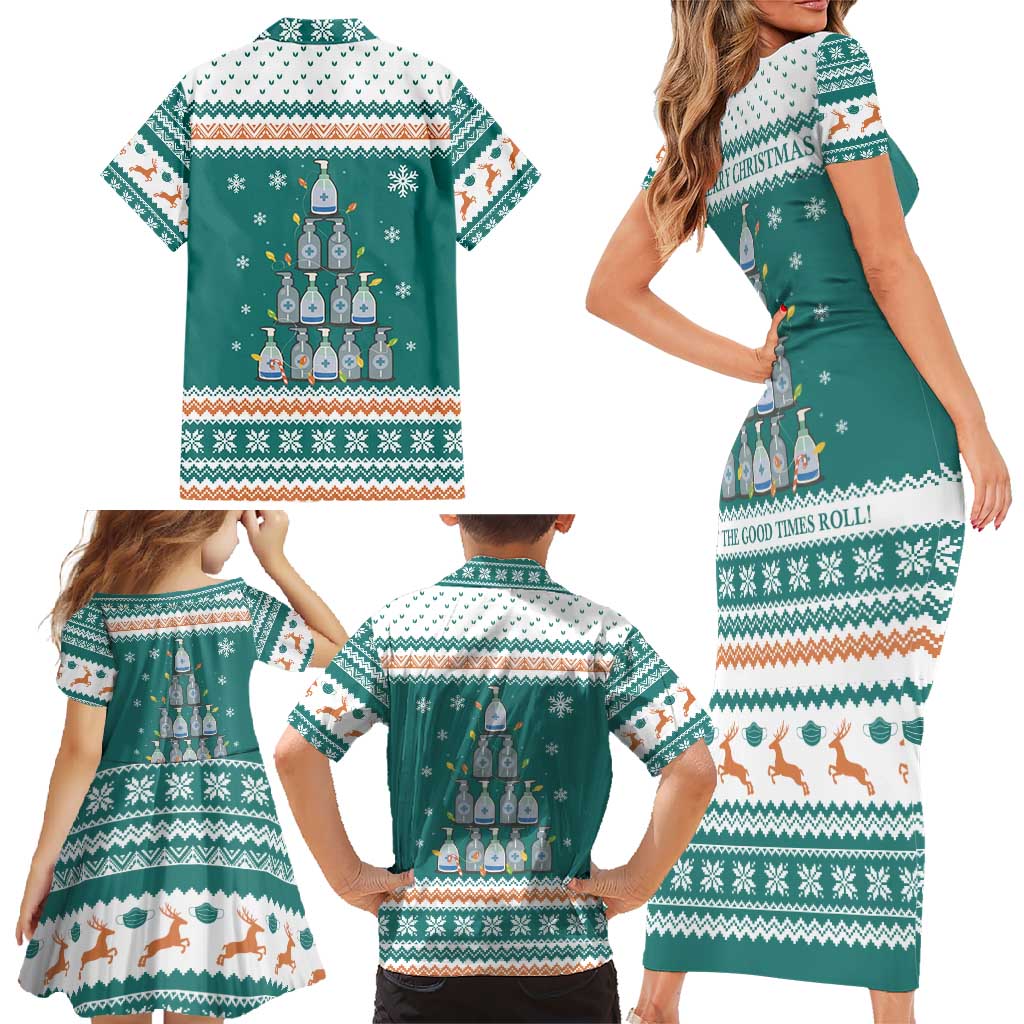 Sanitizer Merry Christmas Family Matching Short Sleeve Bodycon Dress and Hawaiian Shirt Xmas Holiday Patterns - Wonder Print Shop