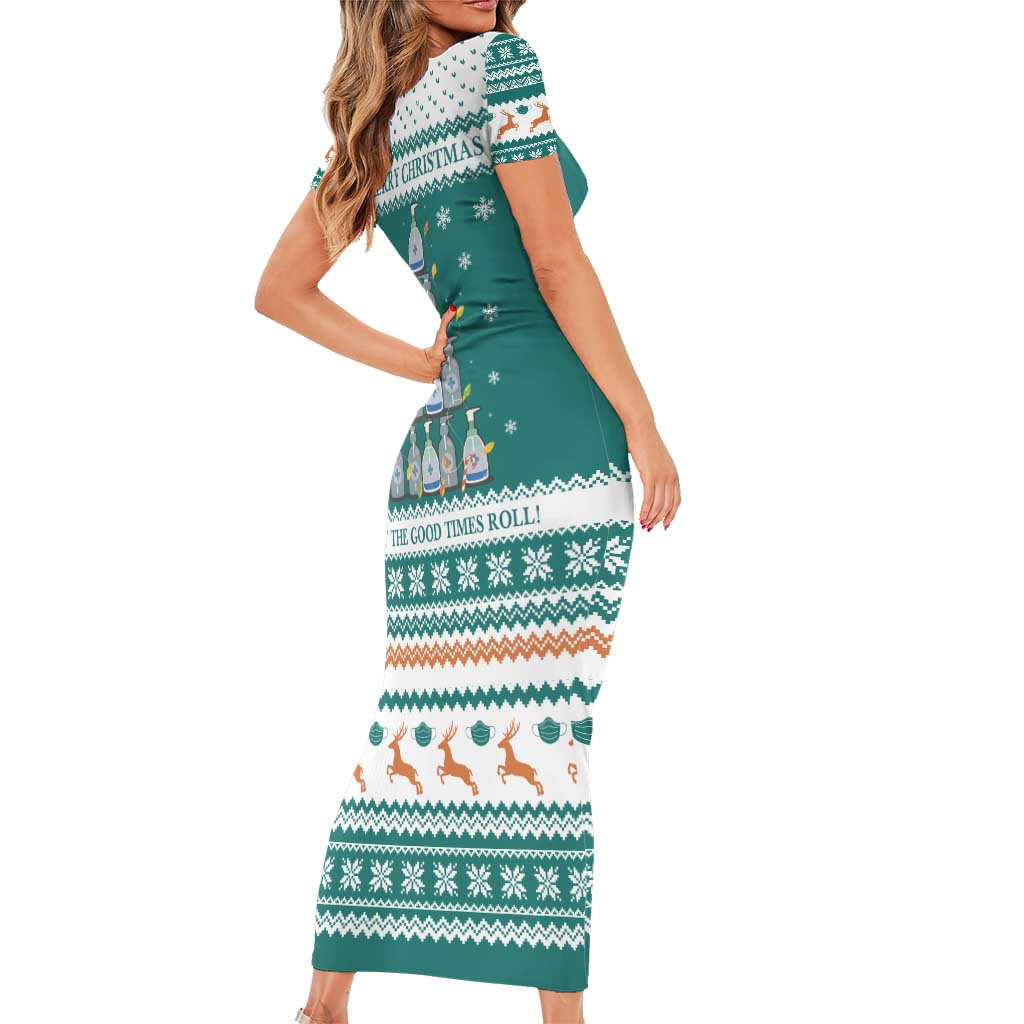 Sanitizer Merry Christmas Family Matching Short Sleeve Bodycon Dress and Hawaiian Shirt Xmas Holiday Patterns - Wonder Print Shop