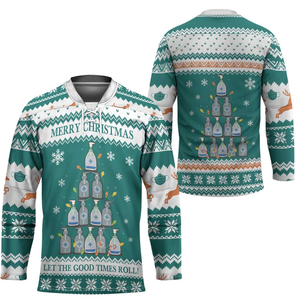 Sanitizer Merry Christmas Hockey Jersey Xmas Holiday Patterns - Wonder Print Shop
