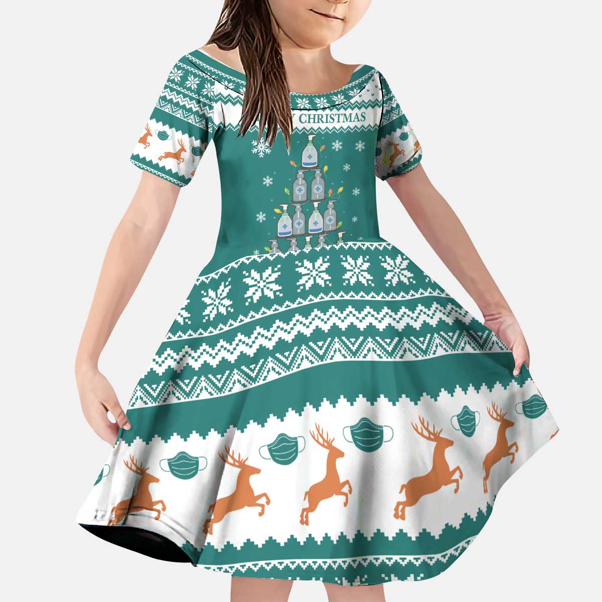 Sanitizer Merry Christmas Kid Short Sleeve Dress Xmas Holiday Patterns - Wonder Print Shop