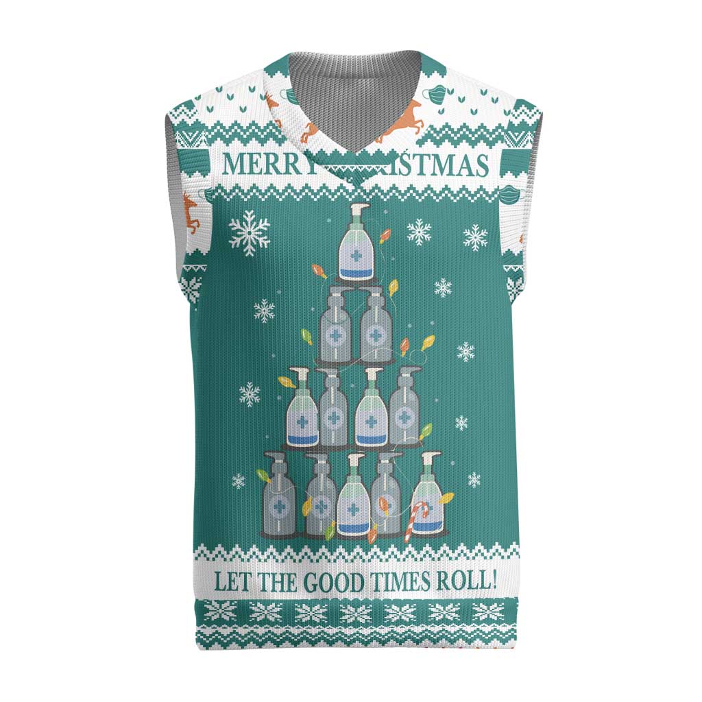 Sanitizer Merry Christmas Knitted V-Neck Vest Xmas Holiday Patterns - Wonder Print Shop
