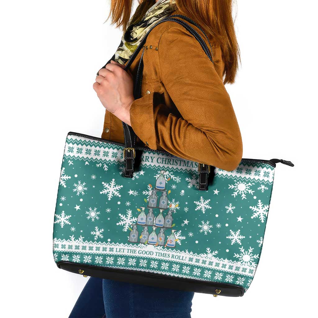Sanitizer Merry Christmas Leather Tote Bag Xmas Holiday Patterns - Wonder Print Shop