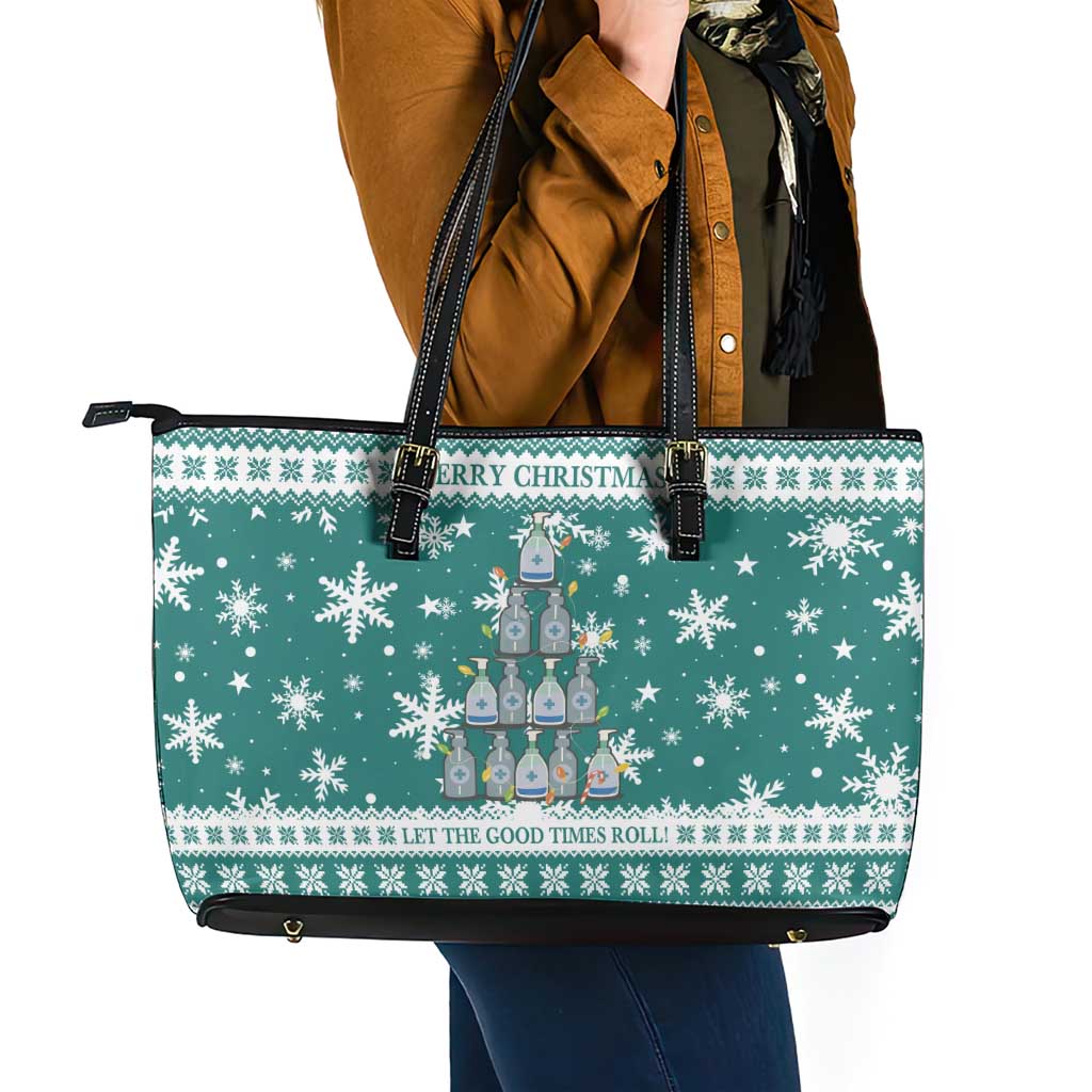 Sanitizer Merry Christmas Leather Tote Bag Xmas Holiday Patterns - Wonder Print Shop