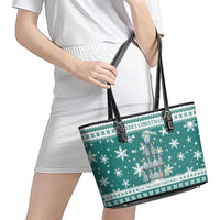 Sanitizer Merry Christmas Leather Tote Bag Xmas Holiday Patterns - Wonder Print Shop