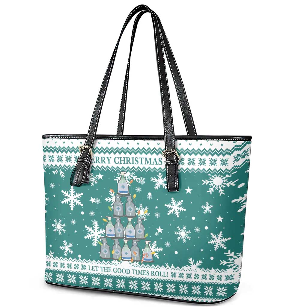 Sanitizer Merry Christmas Leather Tote Bag Xmas Holiday Patterns - Wonder Print Shop