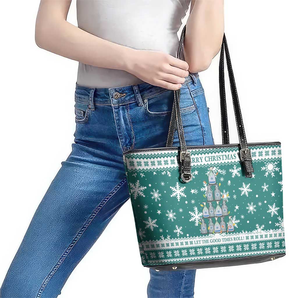 Sanitizer Merry Christmas Leather Tote Bag Xmas Holiday Patterns - Wonder Print Shop