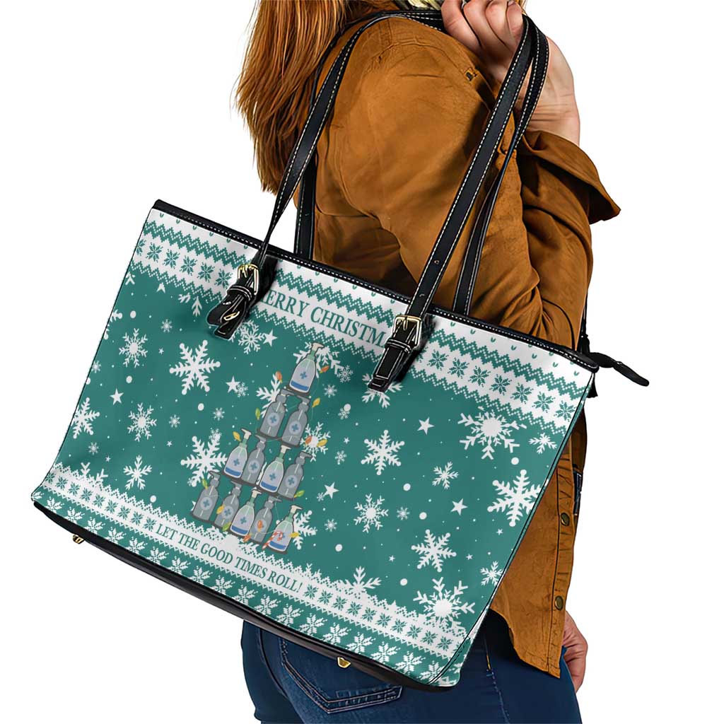 Sanitizer Merry Christmas Leather Tote Bag Xmas Holiday Patterns - Wonder Print Shop