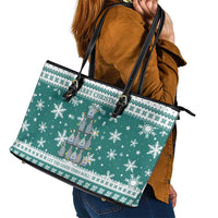 Sanitizer Merry Christmas Leather Tote Bag Xmas Holiday Patterns - Wonder Print Shop