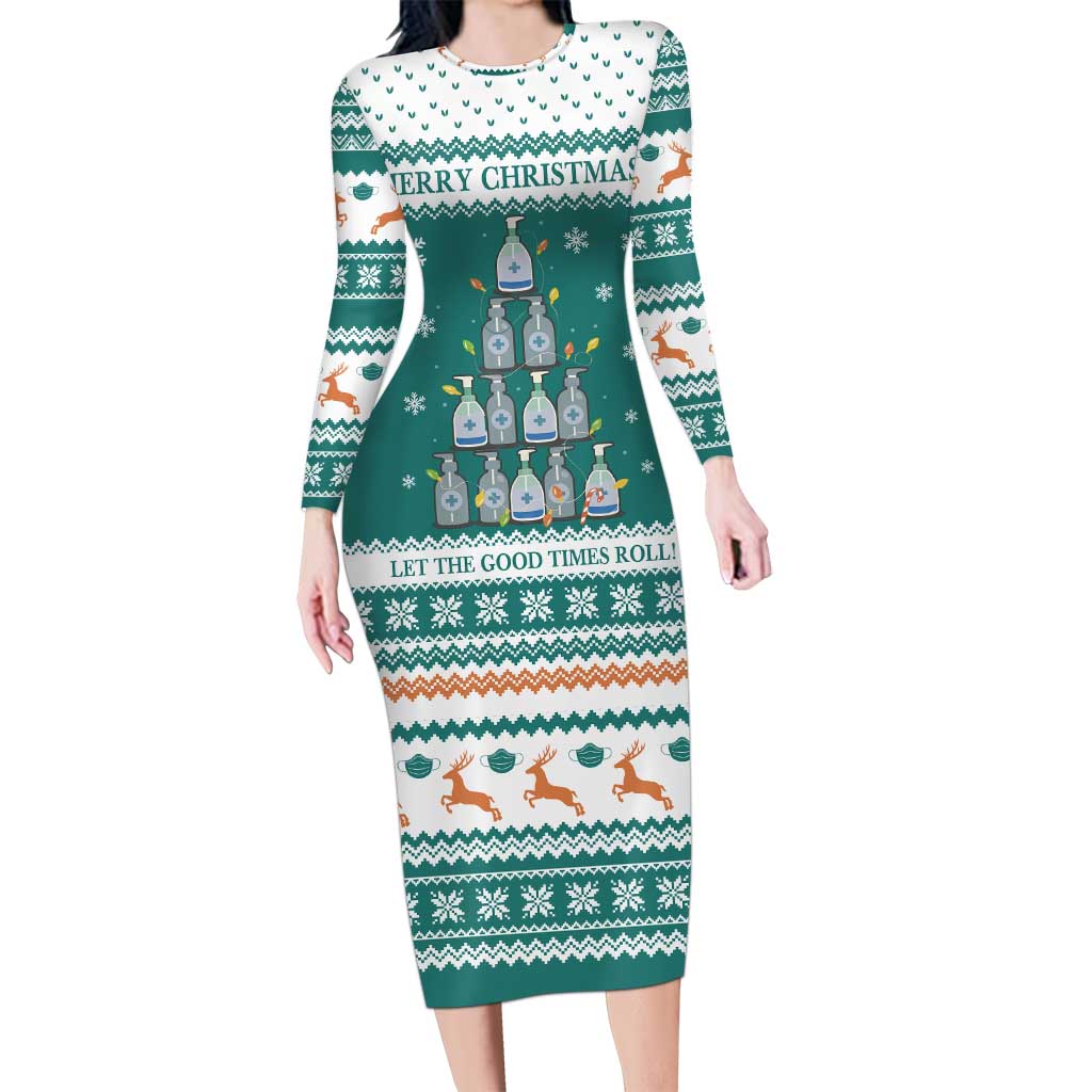 Sanitizer Merry Christmas Long Sleeve Bodycon Dress Xmas Holiday Patterns - Wonder Print Shop