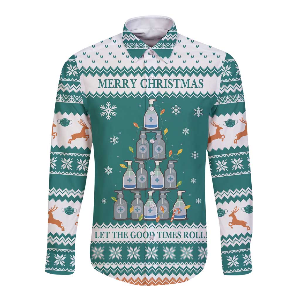Sanitizer Merry Christmas Long Sleeve Button Shirt Xmas Holiday Patterns - Wonder Print Shop